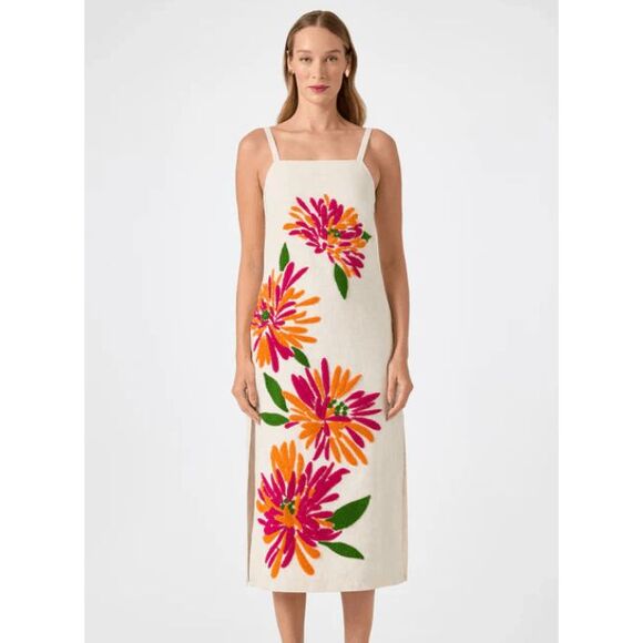NWT Trina Turk Yona Embroidered Flowers Midi Dress- Size 10 - Picture 1 of 15